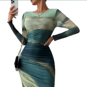 Elegant Green Mesh Women's Dress